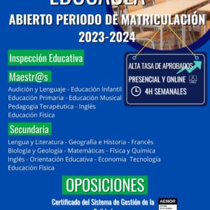 EDUCAULA PREPARA OPOSICIONES DE PRIMARIA, INFANTIL, INGLÉS, PEDAGOGÍA TERAPEÚTICA, AUDICIÓN Y LENGUAJE, MÚSICA Y EDUCACIÓN FÍSICA DEL CUERPO DE MAESTROS 2022-23.