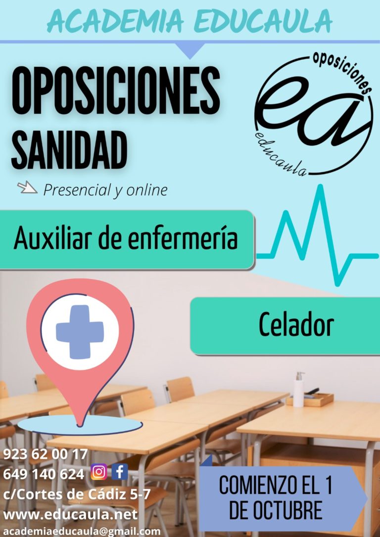 EDUCAULA PREPARA OPOSICIONES A SANIDAD (celadores y auxiliar de enfermería) PRESENCIAL Y ONLINE 2021-22