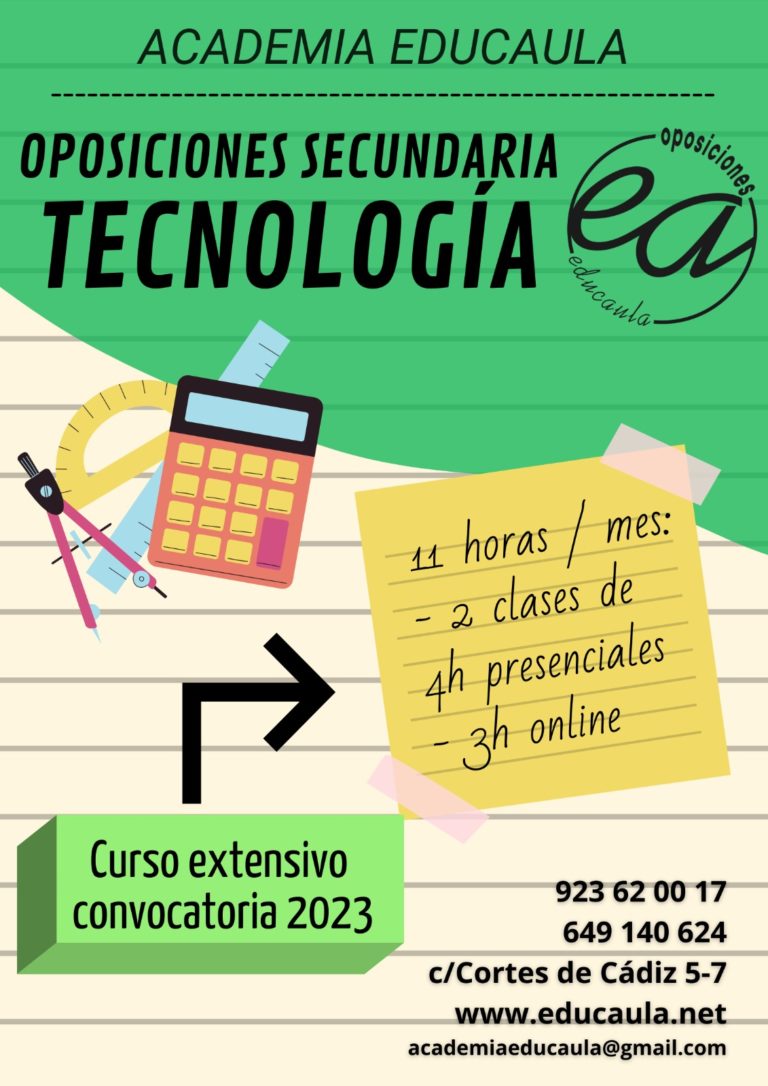 EDUCAULA PREPARA OPOSICIONES DE TECNOLOGÍA DEL CUERPO DE SECUNDARIA 2021-22 (PRESENCIAL Y ONLINE).