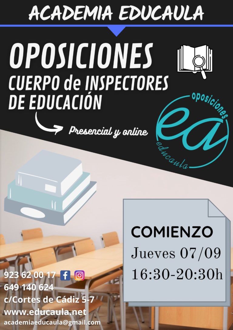 EDUCAULA PREPARA OPOSICIONES AL CUERPO DE INSPECTORES 2021-22 (PRESENCIAL Y ONLINE).