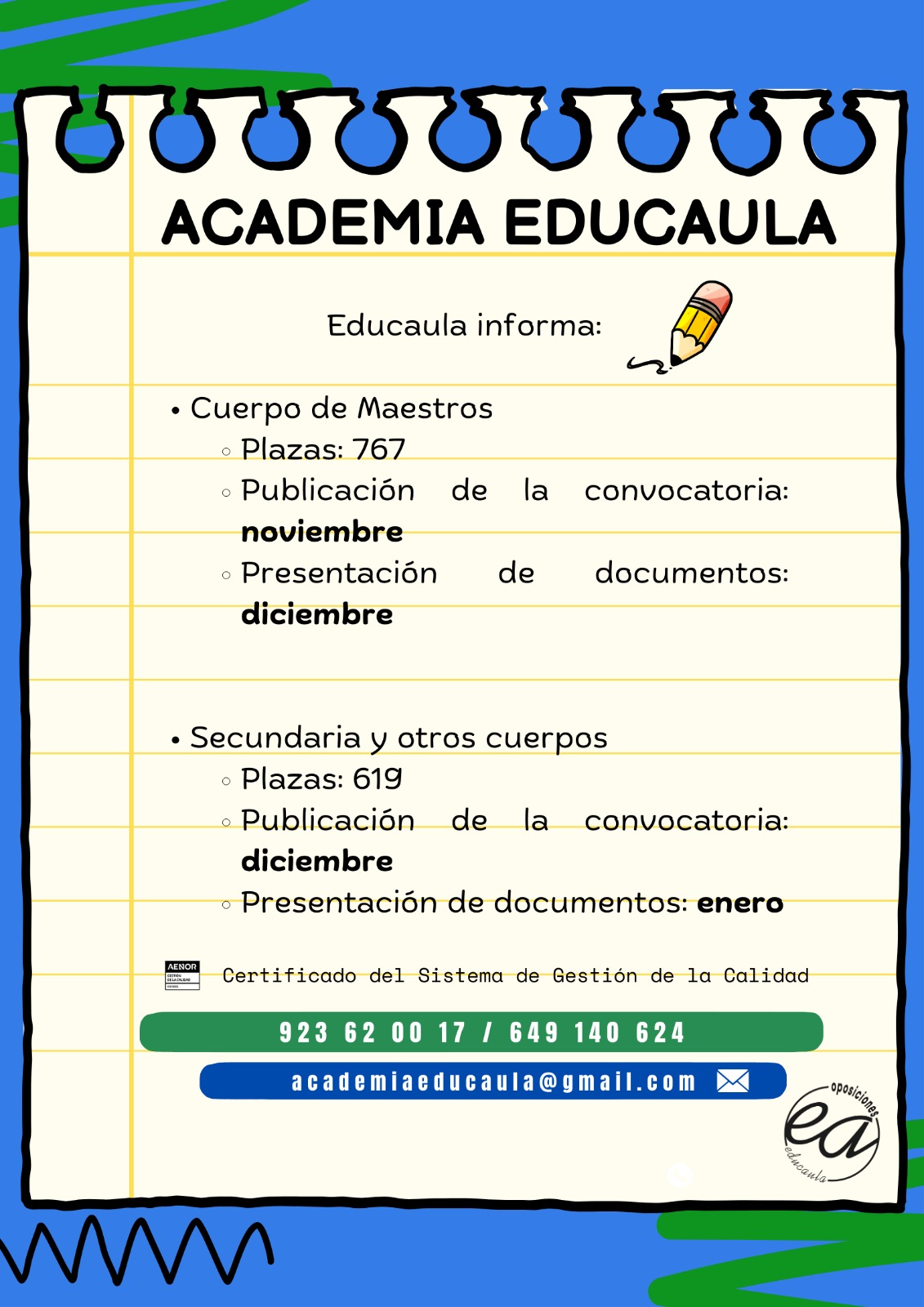 EDUCAULA INFORMA: OPOSICIONES 2025 EN CASTILLA Y LEÓN: MAESTROS Y SECUNDARIA Y OTROS CUERPOS