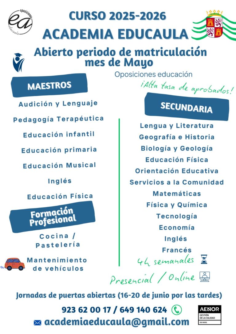EDUCAULA ACADEMIA DE PREPARACIÓN DE OPOSICIONES DOCENTES: CURSO 2025-26
