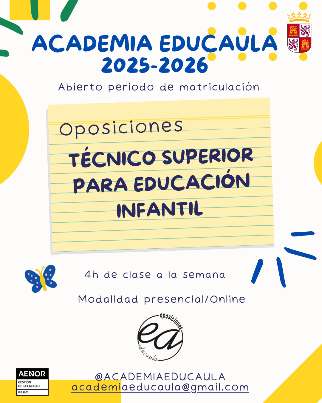 EDUCAULA CENTRO DE PREPARACIÓN DE OPOSICIONES DOCENTES PREPARA PARA TÉCNICO SUPERIOR EN EDUCACIÓN INFANTIL 2025-26. PRESENCIAL Y ONLINE