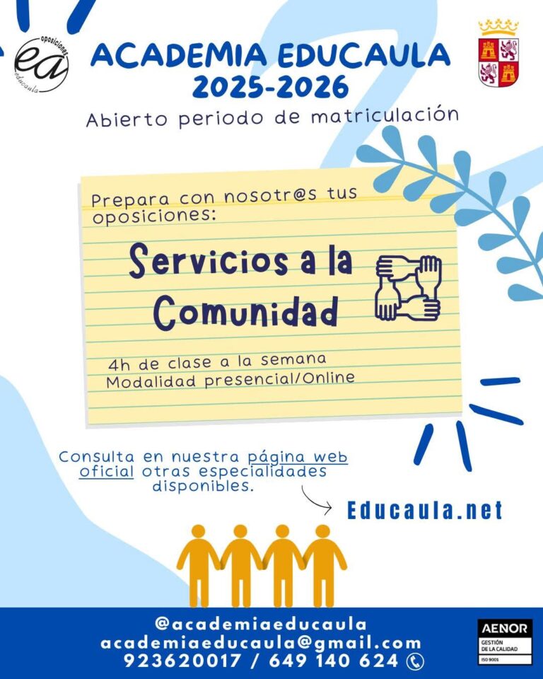 EDUCAULA PREPARA OPOSICIONES DE SERVICIOS A LA COMUNIDAD DEL CUERPO DE SECUNDARIA 2025-26