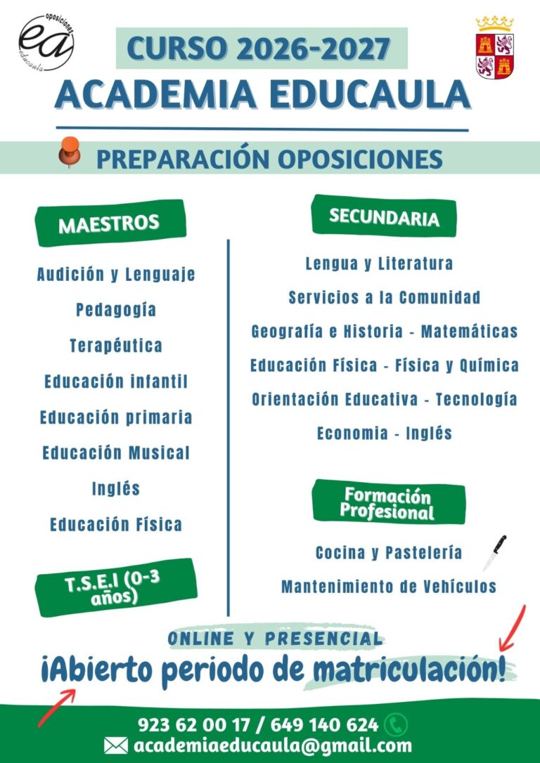 EDUCAULA TE INFORMA: ABIERTO EL PERIODO DE MATRÍCULA PARA OPOSICIONES AL CUERPO DE MAESTROS Y SECUNDARIA CURSO 2026-27