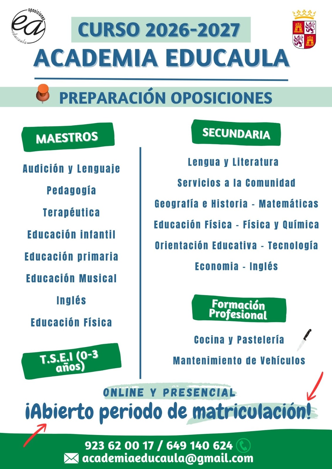 EDUCAULA TE INFORMA: ABIERTO EL PERIODO DE MATRÍCULA PARA OPOSICIONES AL CUERPO DE MAESTROS Y SECUNDARIA CURSO 2026-27